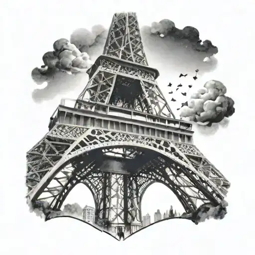 I would like to have an Eiffel Tower on the back of my arm, like in my tricep. Along with cloud and star background. Goi tattoo design idea