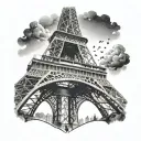 I would like to have an Eiffel Tower on the back of my arm, like in my tricep. Along with cloud and star background. Goi tattoo design idea