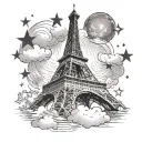 I would like to have an Eiffel Tower on the back of my arm, like in my tricep. Along with cloud and star background. Goi tattoo design idea