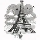 I would like to have an Eiffel Tower on the back of my arm, like in my tricep. Along with cloud and star background. Goi tattoo design idea