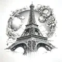 I would like to have an Eiffel Tower on the back of my arm, like in my tricep. Along with cloud and star background. Goi tattoo design idea