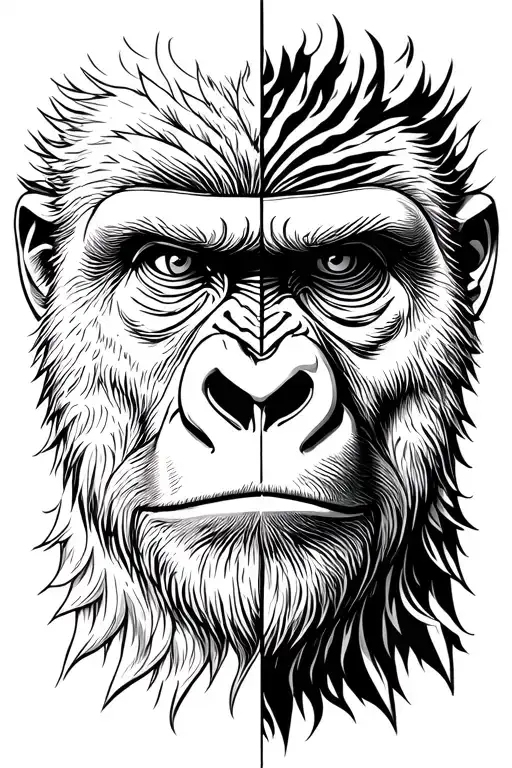 Face divided into 2 vertically mi man mi gorilla tattoo design idea