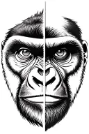 Face divided into 2 vertically mi man mi gorilla tattoo design idea