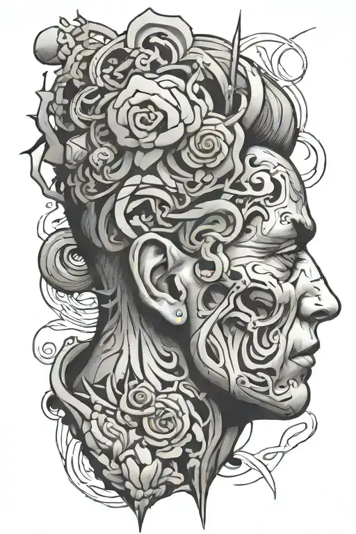 overthinking concept exploded head tattoo design idea