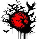 half poison tree half tree of life with bats and doves tattoo design idea