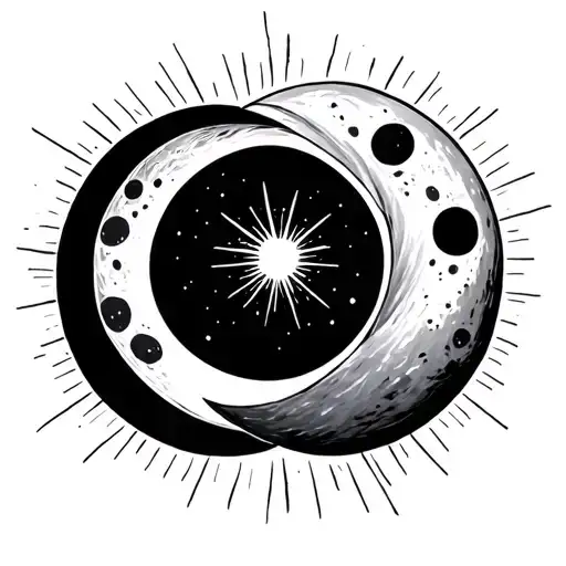 moons connecting with light rays tattoo design idea