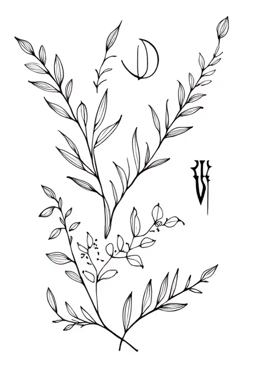 Fleigrane lines, floral elements combined with symbols seed the strength tattoo design idea