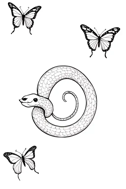 butterflies and snake tattoo design idea