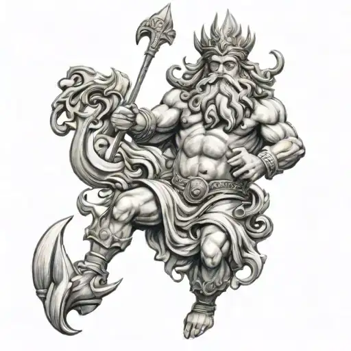 king Neptune statue full body tattoo design idea