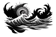 three waves sun tattoo design idea