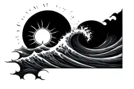 three waves sun tattoo design idea
