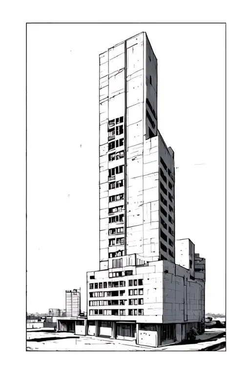 brutalist building tattoo design idea