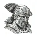 a Greek warrior with a blindfold covering his eyes tattoo design idea
