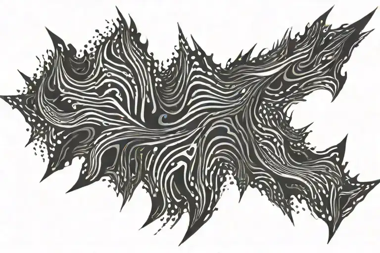 The image features abstract black strokes composed of sharp, jagged lines. These lines resemble brush or claw marks, all tattoo design idea
