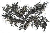 The image features abstract black strokes composed of sharp, jagged lines. These lines resemble brush or claw marks, all tattoo design idea