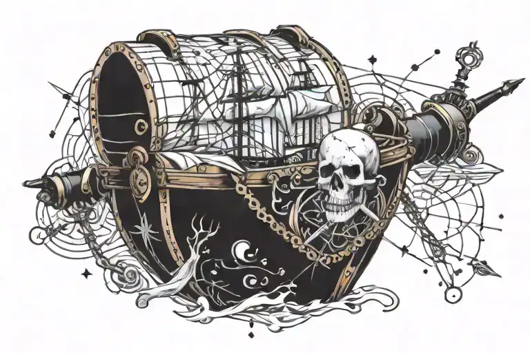 sagittarius constellation behind pirate theme upper chest tattoo design idea