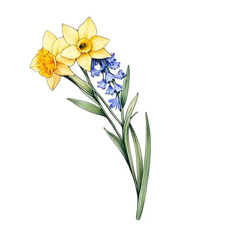 make a tatoo design for me daffodils and larkspur (Delphinium)  small waist for hand  tattoo design idea