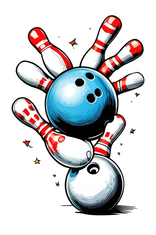 bowling ball hutting pins stuck tattoo design idea