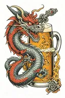 asian dragon drinkin beer mug glass with rum tattoo design idea