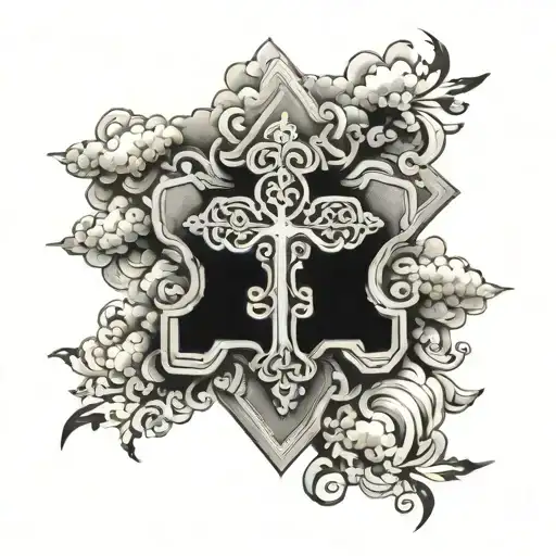 portuguese cross with clouds surrounding tattoo design idea
