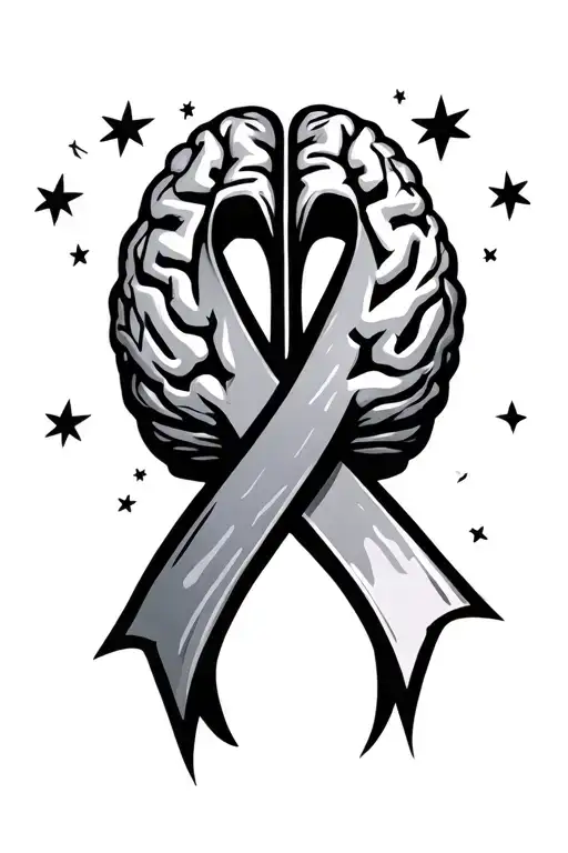 Brain Cancer ribbon stars forming tattoo design idea