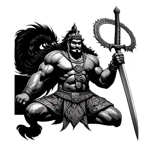 legendary warrior king ravana Sri Lanka full body carrying a sword tattoo design idea