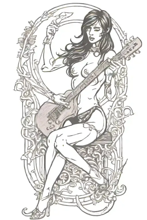 Darkly Alluring Full Nude Goth Girl Rocking Out Tattoo tattoo design idea