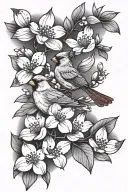 dogwood flower and cardinal perched tattoo design idea