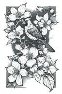 dogwood flower and cardinal perched tattoo design idea