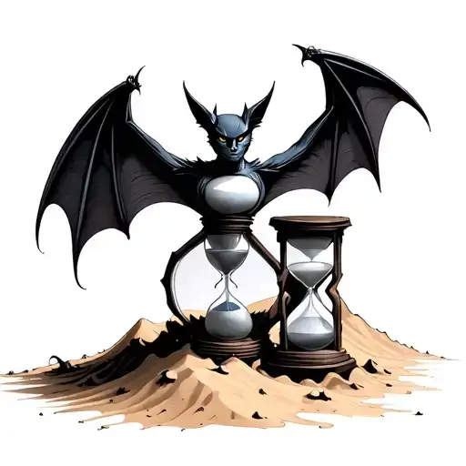 Bat and Hourglass sand running tattoo design idea