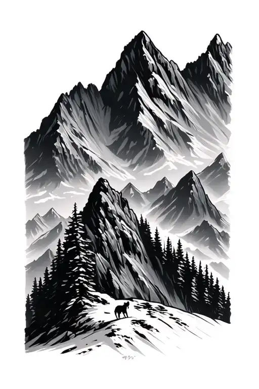 hunting hermits peak mountain tattoo design idea