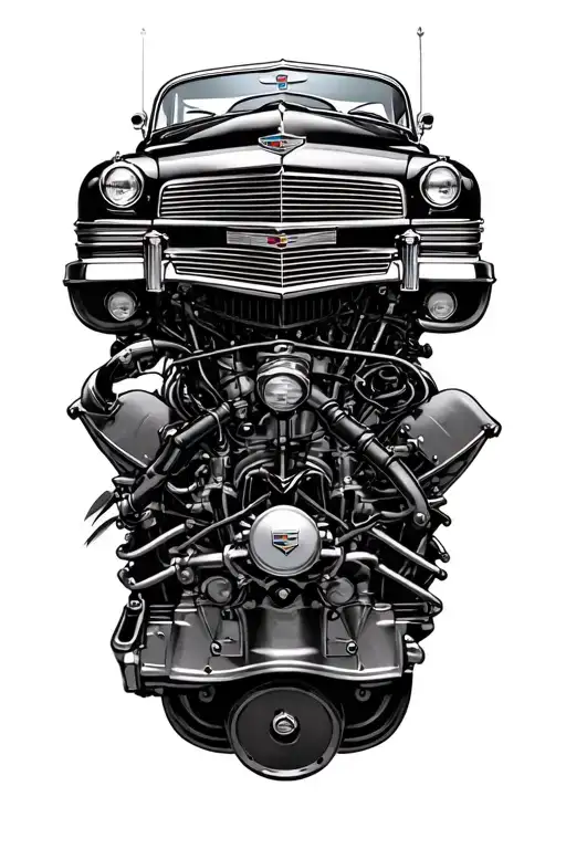 Cadillac v8 engine 1942 tattoo design idea