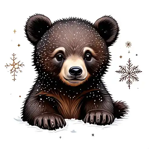 cute bear cub and north star tattoo design idea