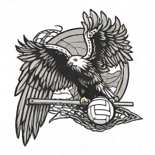 Incorporate The name 'sahel' into a design featuring an eagle soaring above a volleyball net tattoo design idea