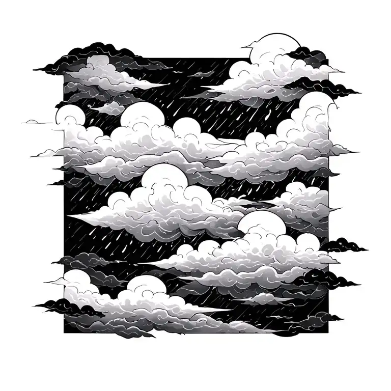 japanese clouds fire rain tattoo design idea