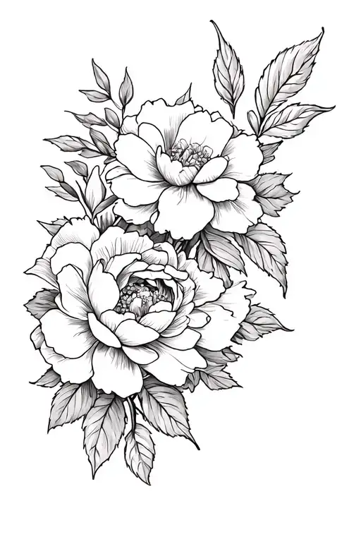 Cherry flower with peonies and roses tattoo design idea
