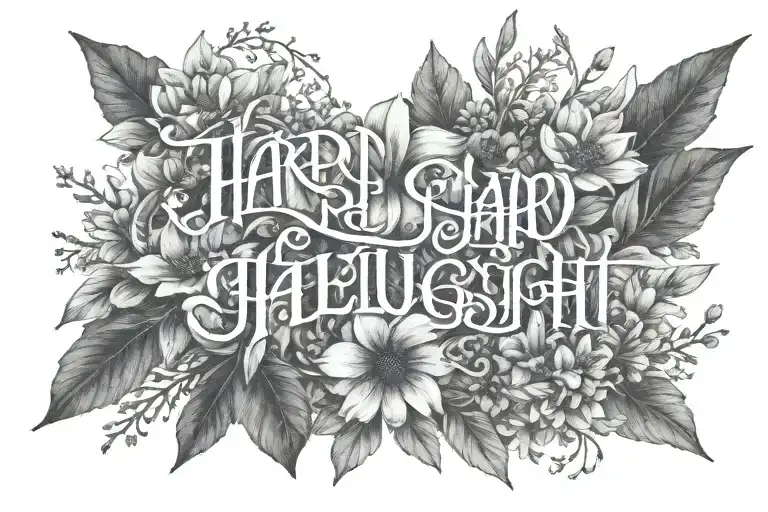 the text Hard Fought Hallelujah w/ Wildflowers intertwined with the text tattoo design idea