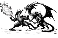 knights fighting dragon breathing fire tattoo design idea
