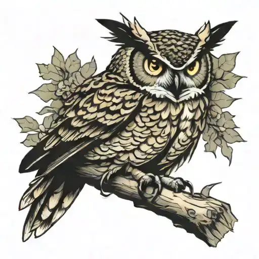 Great horned owl perched tattoo design idea