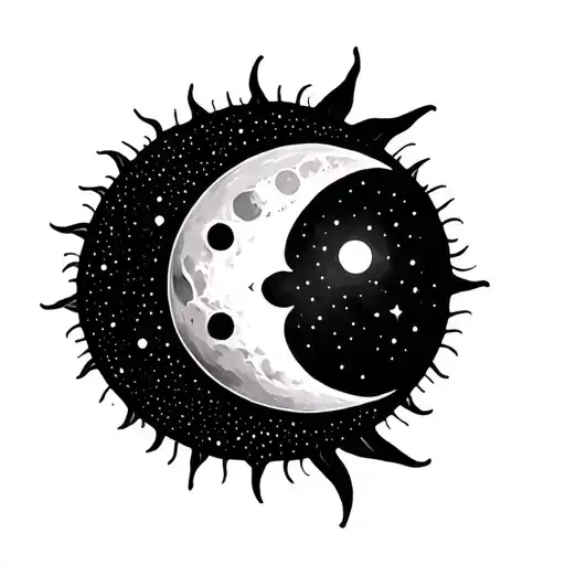 sun and moon merging together tattoo design idea