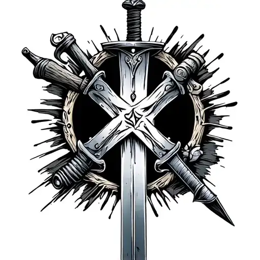cross made with sword and welding stuff tattoo design idea