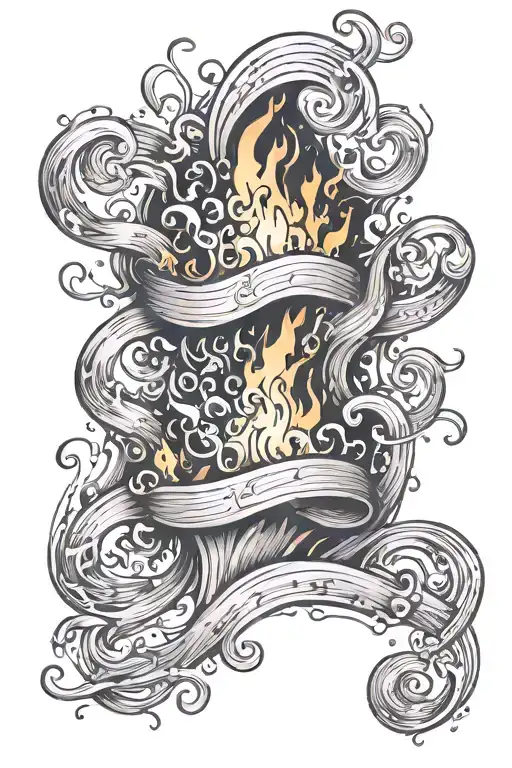 whimsical flames wrapped around the lyrics what a lovely way to burn tattoo design idea