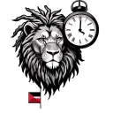 lion with dreadlocks with Trinidad flag in eyes holding clock stopped at 17.41 tattoo design idea