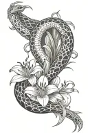 a snake design wrapping around a spider lily flower tattoo design idea