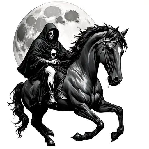grim reaper, horse, dead moon, skull, tattoo design idea
