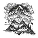 A rugged mountain range with a hidden message in the peaks, embodying the hardworking nature of a blue collar worker tattoo design idea