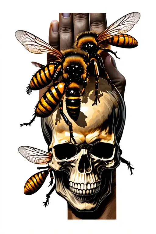 can you design a honey cumb tatto for my right hand sleve coming down from the shoulder to my wrist with bees, a skull s tattoo design idea