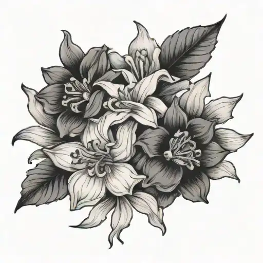 violet narcissus daisy larkspur poppy and aster tattoo design idea