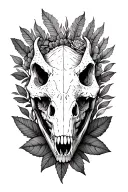 spinosaurus skull surrounded by leaves and floral designs tattoo design idea