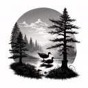 pine trees bare tree ducks forearm tattoo design idea